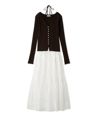 リブカーディガンティアードスカートセットアップ