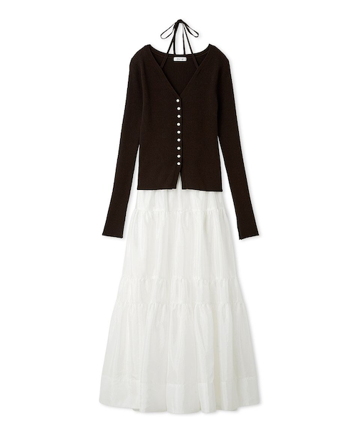 リブカーディガンティアードスカートセットアップ