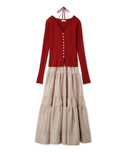 リブカーディガンティアードスカートセットアップ