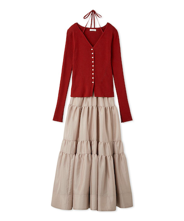 リブカーディガンティアードスカートセットアップ