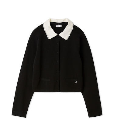 パールトリムカラーアタッチドカーディガン