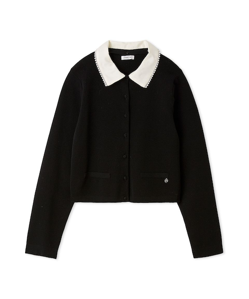 パールトリムカラーアタッチドカーディガン