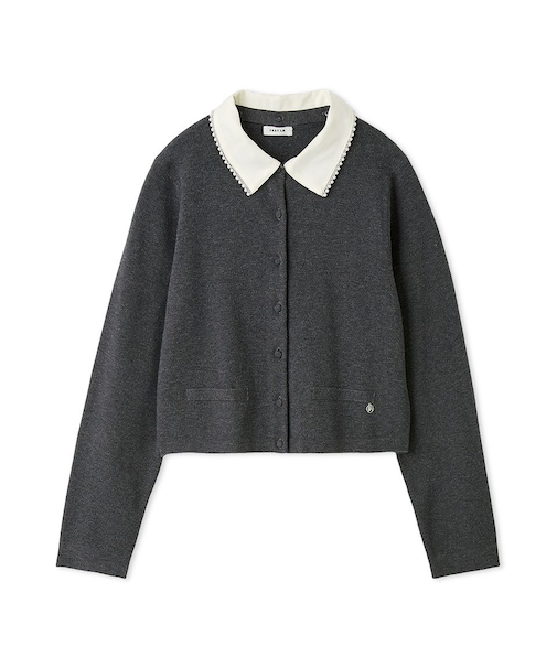 パールトリムカラーアタッチドカーディガン