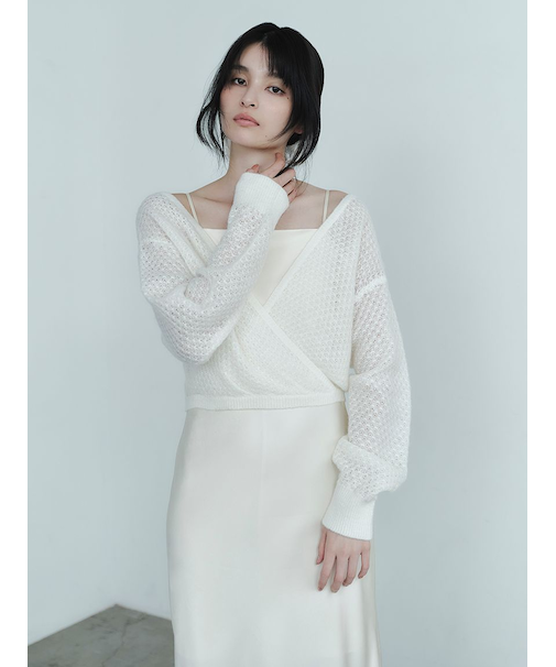 サテンキャミクロシェニットアンサンブル