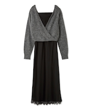 サテンキャミクロシェニットアンサンブル