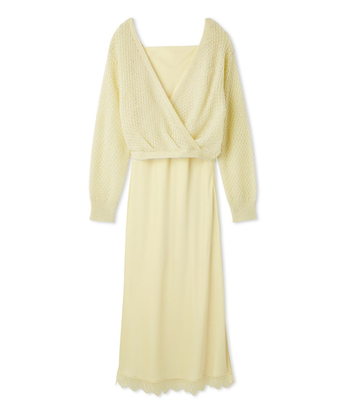 サテンキャミクロシェニットアンサンブル