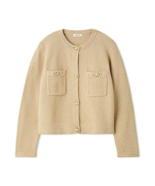 金釦コンパクトニットツイードカーディガン