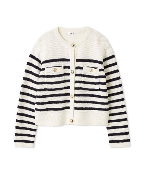 金釦コンパクトニットツイードカーディガン