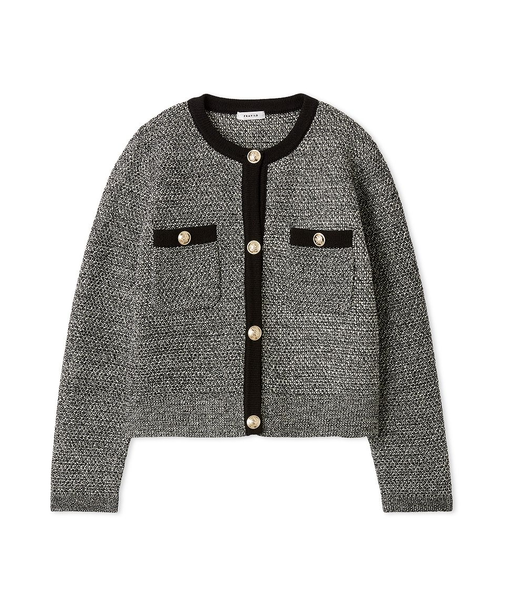 金釦コンパクトニットツイードカーディガン