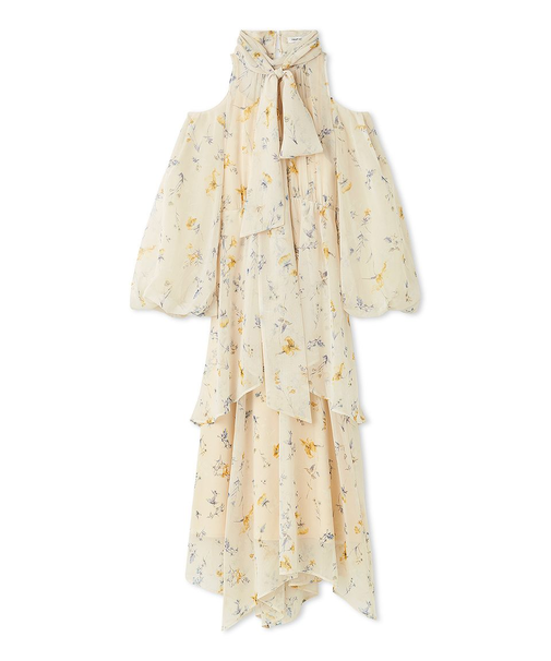 【00サイズ】フラワープリントオフショルティアードワンピース