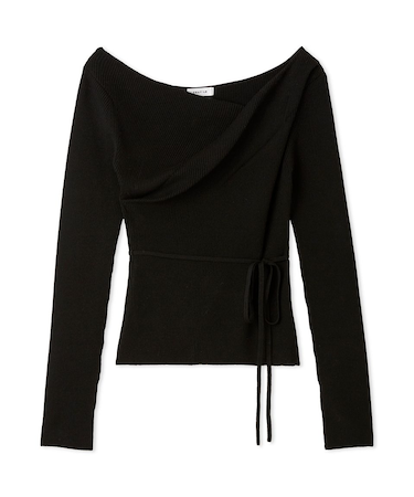 シルクブレンドアシメデコルテドレープリブニット