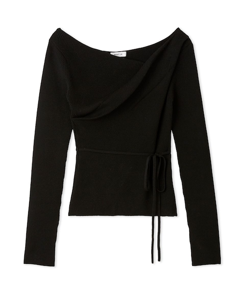 シルクブレンドアシメデコルテドレープリブニット