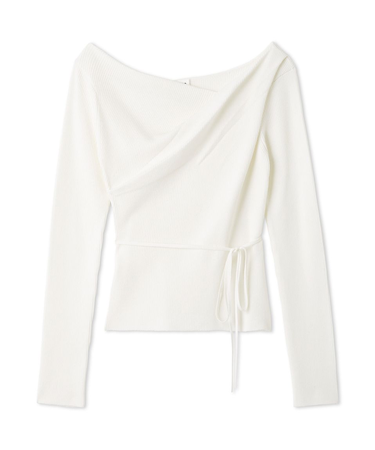 シルクブレンドアシメデコルテドレープリブニット