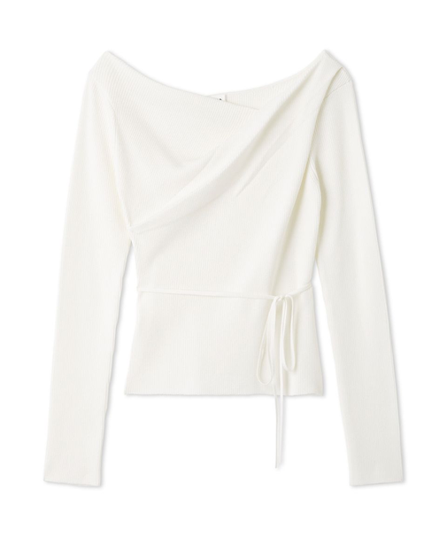 シルクブレンドアシメデコルテドレープリブニット