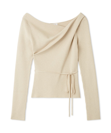 シルクブレンドアシメデコルテドレープリブニット