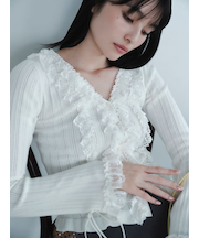 フリルレースコンビニットカーデ