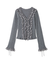 フリルレースコンビニットカーデ