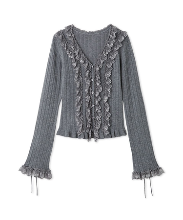 フリルレースコンビニットカーデ