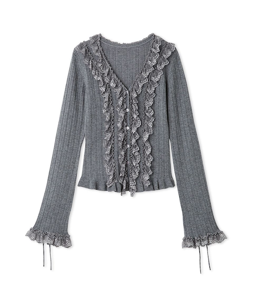 フリルレースコンビニットカーデ