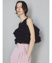 チュールコンビフリルティアードブラウス