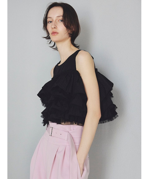 チュールコンビフリルティアードブラウス