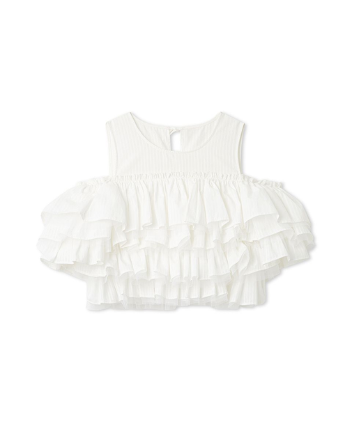 チュールコンビフリルティアードブラウス