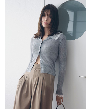 レースカラーニットカーディガン