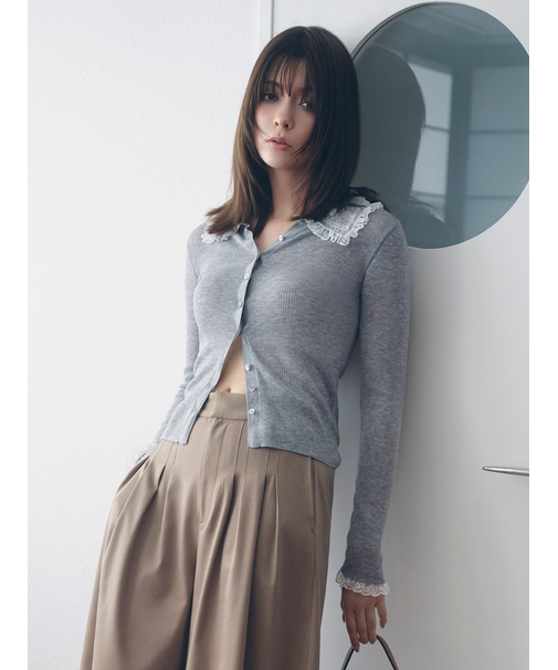 レースカラーニットカーディガン