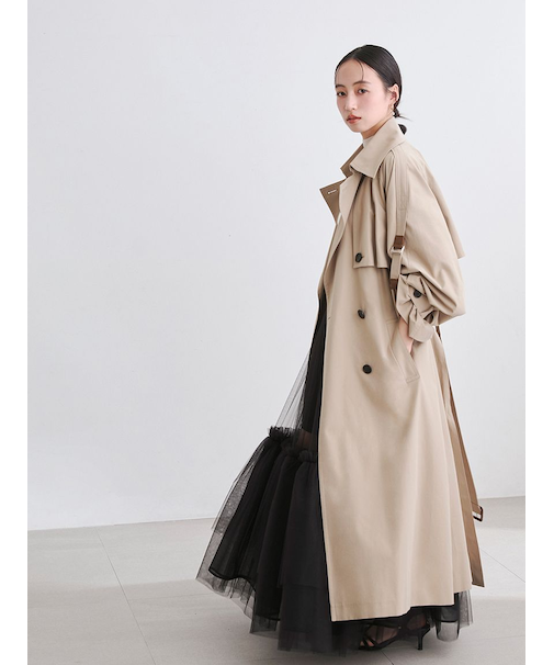 シャンブレーツイルロングトレンチコート/撥水