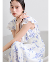 【00サイズあり】フリルウエストシャーリングプリントワンピース／ウォッシャブル