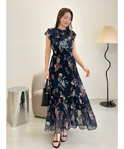 【00サイズあり】フリルウエストシャーリングプリントワンピース/ウォッシャブル