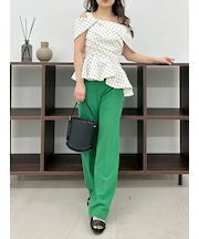 【00サイズあり】センタープレスセミフレアーパンツ／ウォッシャブル・防シワ・接触冷感