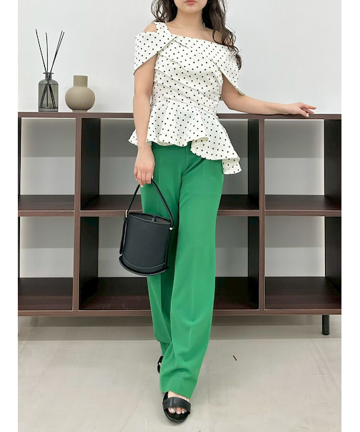 【00サイズあり】センタープレスセミフレアーパンツ／ウォッシャブル・防シワ・接触冷感