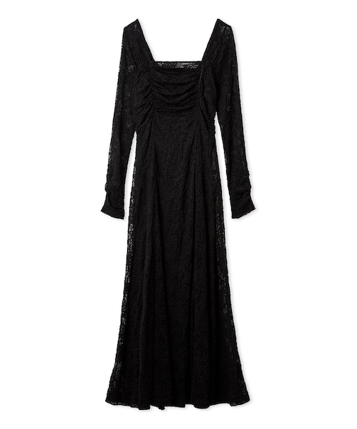 スクエアネックストレッチレースワンピース