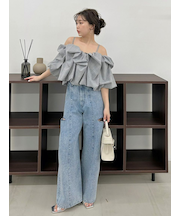 【00サイズあり】カットアウトバレルデニムパンツ