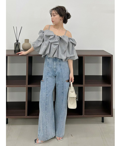 【00サイズあり】カットアウトバレルデニムパンツ