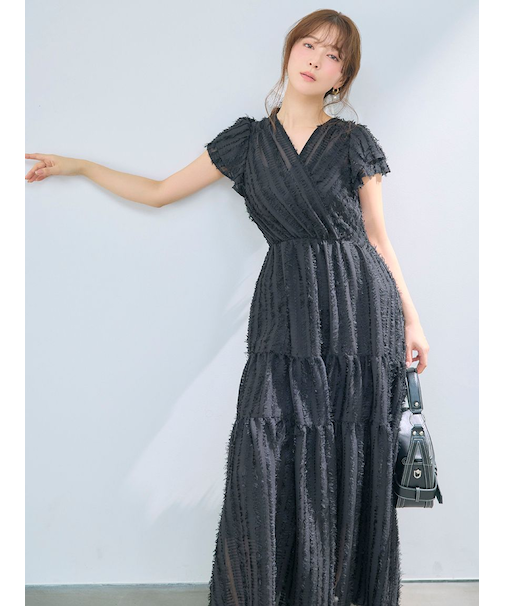 【00サイズあり】フリンジジャカードティアードワンピース