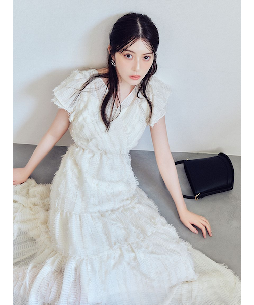 【00サイズあり】フリンジジャカードティアードワンピース