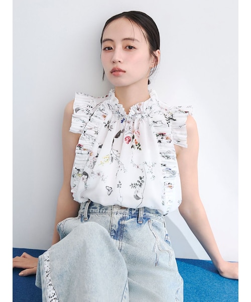 フラワープリントギャザーフリルブラウス｜フレイアイディーの通販