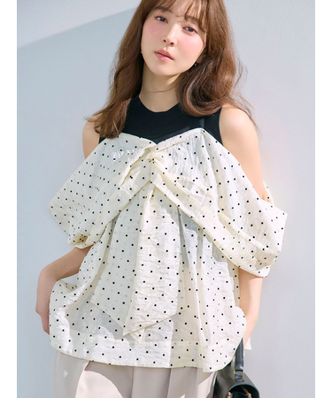 ニットコンビペプラムトップス