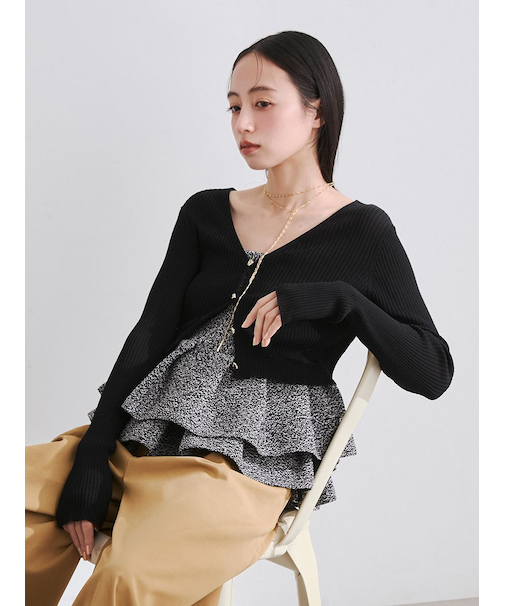 シルクコットンクロップドリブニットカーディガン