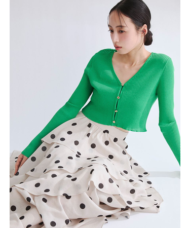 シルクコットンクロップドリブニットカーディガン