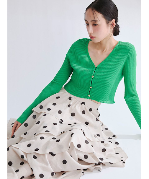 シルクコットンクロップドリブニットカーディガン