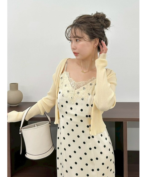 シルクコットンクロップドリブニットカーディガン