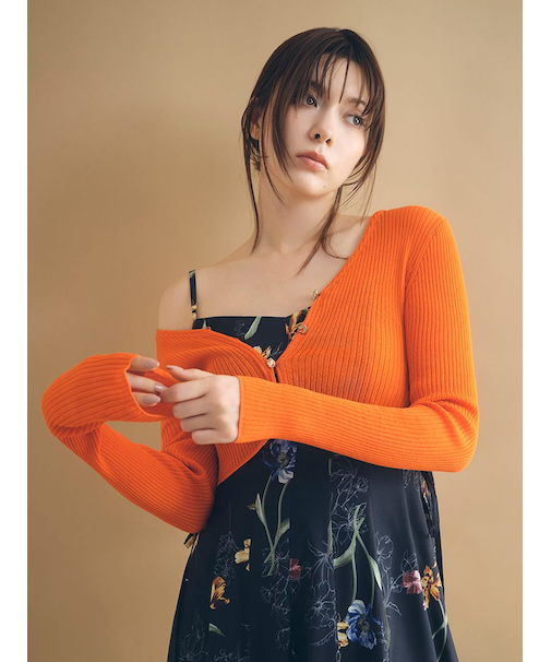 シルクコットンクロップドリブニットカーディガン