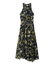 ホルターネックシアープリントワンピース