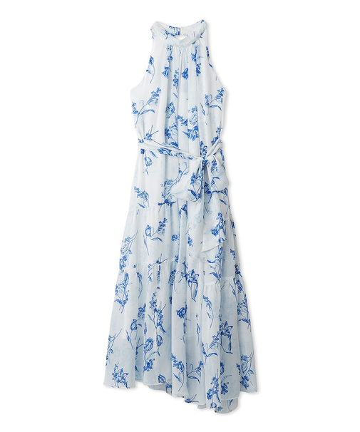 ホルターネックシアープリントワンピース