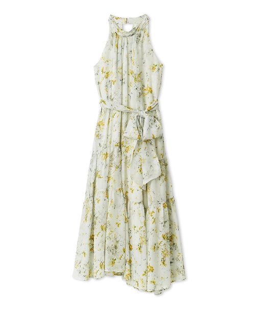 ホルターネックシアープリントワンピース