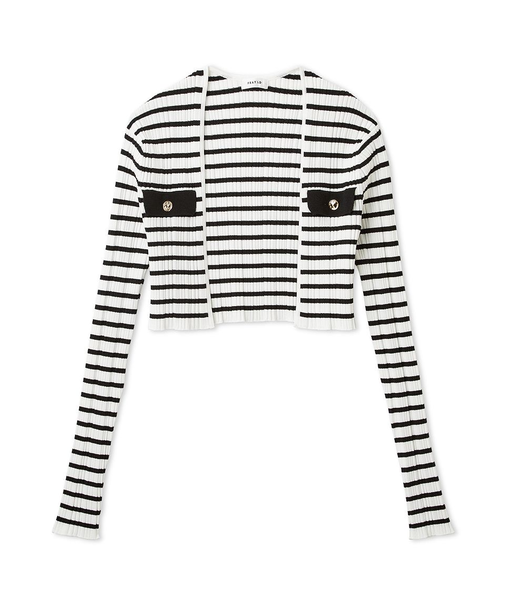 ポケットディテールクロップドリブカーディガン