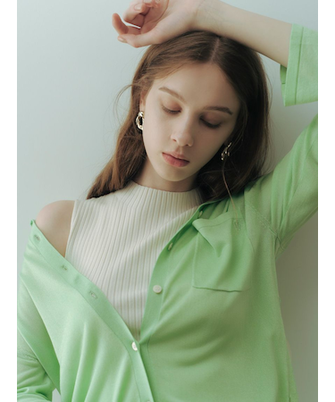 シルクブレンドハイネックノースリリブニット/ウォッシャブル